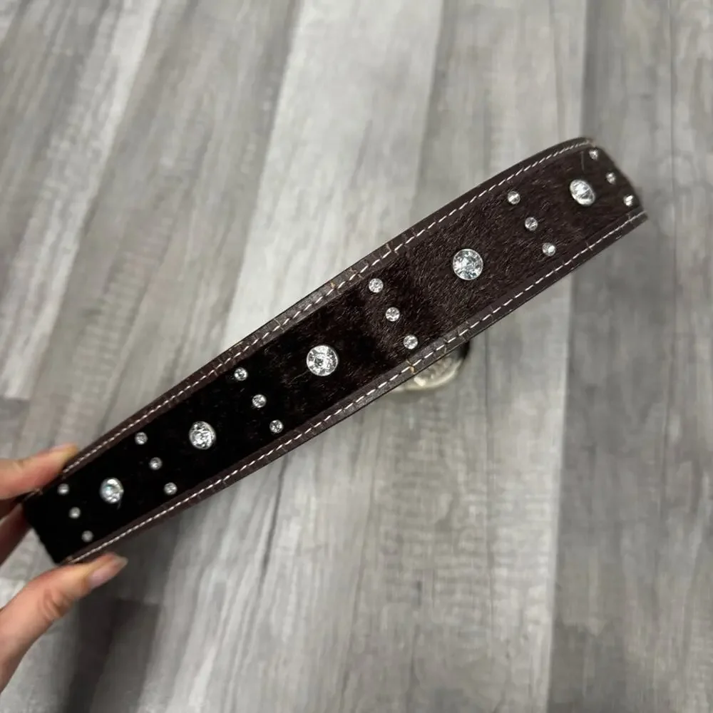 Western Belt Rhinestone Bling Brown Leather Rodeo Buckle Cowgirl Small